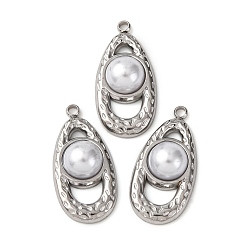 Нержавеющая Сталь Цвет 304 подвески из нержавеющей стали, слеза, с абс пластмассовой имитационной жемчужиной, цвет нержавеющей стали, 25.5x12.5x6.5 мм, отверстие : 1.8 мм