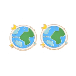 Green Space Planet Alloy Enamel Cabochons, with Self Adhesive Sticker, Light Gold, Green, 26x25x1.5mm
