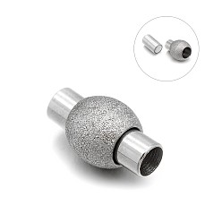 Stainless Steel Color 304 Stainless Steel Textured Magnetic Clasps with Glue-in Ends, Stainless Steel Color, 16.5x9mm, Hole: 4mm
