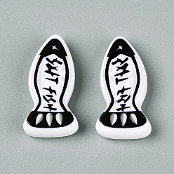 Черный Печатные непрозрачные бусины из смолы, рыба, чёрные, 13.5~14x27~28x5~6 мм, отверстие : 1.4~1.5 мм