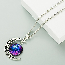 Средно-синий Ожерелья из сплава и стекла с подвеской в виде полумесяца и планеты, античное серебро, светло-синий, 18.11 дюйм (46 см)