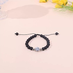 Черный Камень Спортивные браслеты из натурального матового черного камня и пластиковых бусин, плетеные из бусин, Регулируемые браслеты из плетеной нейлоновой нити для женщин и мужчин, сияющий футбол и сердце