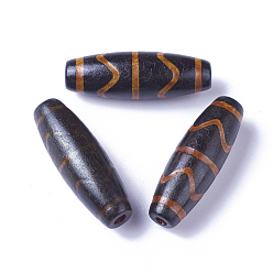 Узор Волны Бусины дзи с волнами в тибетском стиле, природных бисера агат, рис, 28~30x9.5~10.5 мм, отверстие : 1.5~2 мм