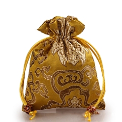 Goldenrod Rectangle Cloth Flower Printed Drawstring Gift Bags, Storage Bags, Goldenrod, 14x11cm