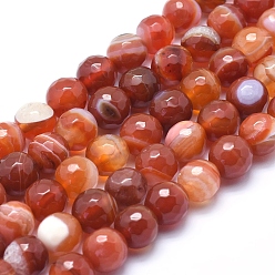 Coral Natural Agate Beads, Dyed, Faceted Round, Coral, 8mm, Hole: 1mm, about 48pcs/strand, 14.1 inch(36cm)