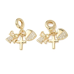 Настоящее золото 16K Подвески из прозрачного кубического циркония с микропаве в стиле «океанская латунь», подвески в виде ангельского креста и сердца с большим отверстием, реальный 16 k позолоченный, реальный 16 k позолоченный, 30 мм, отверстие : 5 мм, Кулон : 13~15x9~12x2~2.5 мм