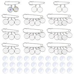 Couleur Platine & Acier Inoxydable Broches en acier, avec 304 pendentif en acier inoxydable et cabochons en verre, plat rond, platine et la couleur de l'acier inoxydable, 38~41mm