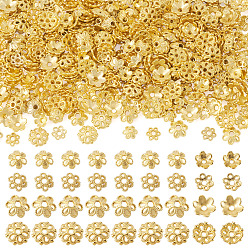 Golden 400Pcs 4 Styles Alloy Bead Caps, Flower, Golden, 5.5~8x6~8.5x1.5~2.5mm, Hole: 1~1.6mm, 100pcs/style