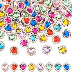 Mixed Color 80Pcs 8 Colors UV Plating Acrylic Pendants Rhinestone Settings, with Acrylic Rhinestone, Faceted, Heart, Mixed Color, 25x21.5x5.5mm, Hole: 2.5mm, 10pcs/color