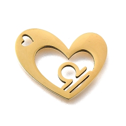Весы 201 подвески из нержавеющей стали, лазерная резка, сердце с подвеской в виде созвездия, золотые, Весы, 17x21.5x1.5 мм, отверстие : 1.6x2.6 мм