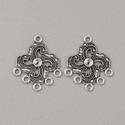 Flower Tibetan Style Zinc Aolly Connector Rhinestone Settings, Chandelier Component Links, Antique Silver, Flower, 30x25.5x2mm, Hole: 1.8mm & 2mm, Fit for 3.5mm Rhinestone, 2pcs/set