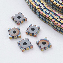 Rainbow Plated PVD Vacuum Plating Electroplate Non-magnetic Synthetic Hematite Beads Strands, Frosted, Grade A, Square, Multi-color Plated, 4x4x1mm, Hole: 1mm, about 390pcs/strand, 15.7 inch(40cm)