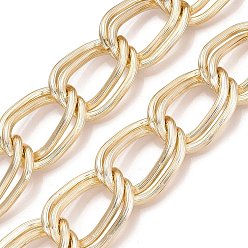 Golden Aluminium Double Curb Chains, Unwelded, Golden, 31.5x21.5x3mm