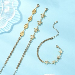 (52) Непрозрачная лаванда 3 шт. 3 стиль морская тематика 304 браслеты из нержавеющей стали, браслеты-цепочки роло для женщин, морская звезда, форма ракушки и черепаха, с 304 из нержавеющей стали Lobster Claw застежками, разноцветные, 7.32 дюйм (18.6 см), 1 шт / стиль