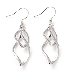 Платина Латунь болтаться серьги, Twist ромб, платина, 51 мм, штифты : 0.6 мм