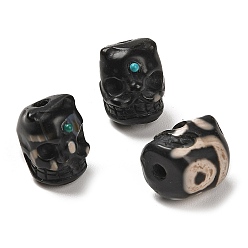Черный Тибетского стиля бусы дзи, природных бисера агат, окрашенная и подогревом, череп, чёрные, 15.5~16x12~13x14~15 мм, отверстие : 2 мм