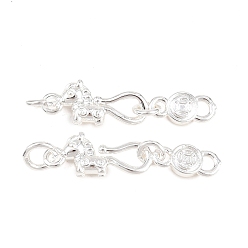 Silver Brass S-Hook Clasps, Horse Shape, Silver, 25x6.5x3.5mm, Hole: 3mm and 1.4mm