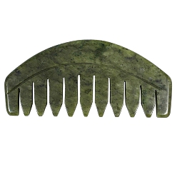Темно-оливково-зеленый Массажные расчески из натурального нефрита, темно-оливковый зеленый, 90x43x4 мм