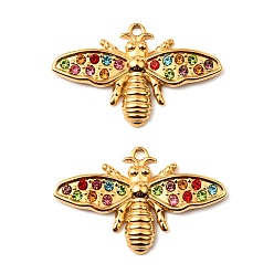 Разноцветный 304 из нержавеющей стали горный хрусталь подвески, насекомое, золотые, красочный, 18x28x3 мм, отверстие : 1.4 мм