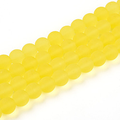 Желтый Прозрачные стеклянные бусины, круглые, матовые, желтые, 9.8~10 мм, отверстие : 1.4 мм, около 40 шт / нитка, 14.57~14.84'' (37~37.5 см)