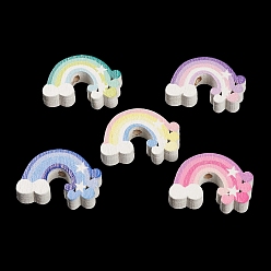 Mixed Color Spray Painted Natural Maple Wood Beads, Rainbow, Mixed Color, 17x24x5mm, Hole: 2mm, about 769pcs/500g