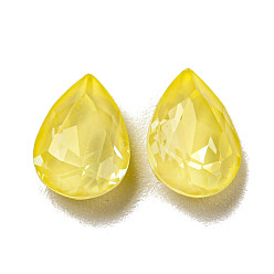 Jonquil Glass Rhinestone Cabochons, Point Back & Back Plated, Faceted, Teardrop, Jonquil, 10x7x4mm