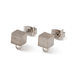 Нержавеющая Сталь Цвет Не тускнеет 304 фурнитура для сережек-гвоздиков из нержавеющей стали, с ушными гайками и горизонтальными петлями, кубические, цвет нержавеющей стали, 8x5 мм, отверстие : 2 мм, штифты : 0.5 мм