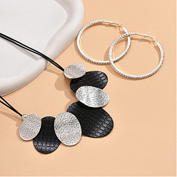 Серебро Комплекты из овальных серег-колец и ожерелий из сплава, наборы украшений из пластиковой восковой веревки, серебряные, Ожерелья: 460 mm