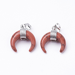 Синтетическая Бирюза Синтетические бирюзовые подвески, с латунной фурнитурой , двойной рог / полумесяц, платина, 22~23x19~20x9 мм, отверстие : 5x7 мм