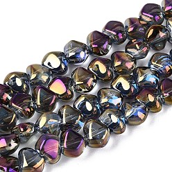 Фиолетовый Гальванизируйте прозрачное стекло бисер нитей, самородки, Топ пробуренной, фиолетовые, 6.5x7.5x4.5~5 мм, отверстие : 0.8~1 мм, около 99~100 шт / нитка, 21.26~22.24 дюйм (54~56.5 см)