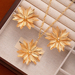 Золотой Ожерелья с подвесками из цветочного сплава и комплекты серег-гвоздиков, золотые, колье: 20.47 дюйм (52 см), Кулон : 45 мм