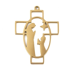 Золотой 304 подвески из нержавеющей стали, крест и молящаяся дева мария, золотые, 32x23.5x1.5 мм, отверстие : 1.5 мм