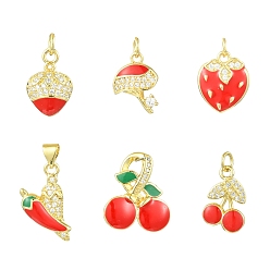 Mixed Shapes 12Pcs 6 Styles Brass Micro Pave Cubic Zirconia Pendants, Enamel Style, Rack Plating, Cadmium Free & Lead Free, Long-Lasting Plated, Real 18K Gold Plated, Mixed Shapes, 18.5~20.5x11~16x3~4mm, Hole: 3mm, 2pcs/style