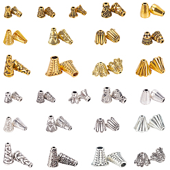 Antique Silver & Antique Golden Tibetan Style Alloy Bead Cone, Mixed Shapes, Antique Silver & Antique Golden, 156pcs/box