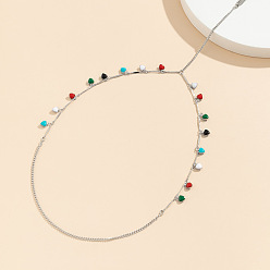 Платина Цепочки для ног из железа и сплава с цветной эмалью в форме сердца и кисточками для женщин, платина, 450~500 мм