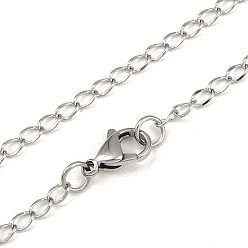 Нержавеющая Сталь Цвет Устойчивые к потускнению 304 ожерелья из витой цепи из нержавеющей стали, с карабин-лобстерами , цвет нержавеющей стали, 17.7 дюйм (45 см), 2 мм