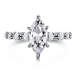 Прозрачный Родиевое покрытие 925 кольца на палец из стерлингового серебра, обручальное кольцо, с конским глазом для женщин с фианитом, Реальная платина, прозрачные, 1.5 мм, размер США 7 (17.3 мм)