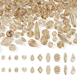 Clear 100G Transparent Acrylic Beads, Mixed Shapes, with Glitter Powder & Golden Metal Enlaced, Clear, 10mm