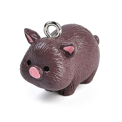 Свинья Милые подвески из непрозрачной смолы, с железной платиной петлей, свинья, 18x21x12.5 мм, отверстие : 2 мм