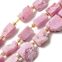Бледно-Розовый Гальванические натуральный druzy шарики агата стренг, прямоугольные, с бисером, розовый жемчуг, 15~16.5x7.5~9.5x7.5~12 мм, отверстие : 1 мм, около 10 шт / нитка, 7.36''~7.48'' (18.7~19 см)