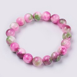 Фламинго Браслет из натурального нефрита из бисера, окрашенные, круглые, фламинго, 2 дюйм (5 см), бусины : 6 мм