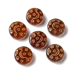 Сиена Прозрачные бусины лэмпворк, плоский круглый с луной и звездами, цвет охры, 13x5 мм, отверстие : 1 мм, Около 70~82 шт / 100 г