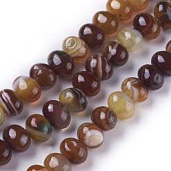 Saddle Brown Dyed Natural Banded Agate Beads Strands, Oval, Saddle Brown, 11~12x8.5~9.5mm, Hole: 1.2mm, about 41pcs/strand, 14.6 inch(37.1cm)
