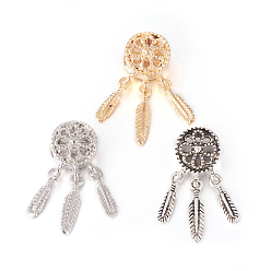 (52) Непрозрачная лаванда Сплавочные европейские бусины, бусины с большим отверстием, с пластиковыми перьями ccb, тканая сеть / паутина с пером, разноцветные, 27.5x10.5x9 мм, отверстие: 5 мм, очарование: 15x3.5x1.5 мм