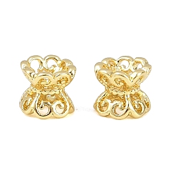 Настоящее золото 18K Шапочки и конусы для бусин, латунные, двойной цветок, реальный 18 k позолоченный, 4.5x4 мм, отверстие : 1.4 мм