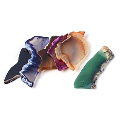 Mixed Color Natural Agate Gemstone Pendants, Dyed, Nuggets, Mixed Color, 40~80x20~45x3~4mm, Hole: 2mm