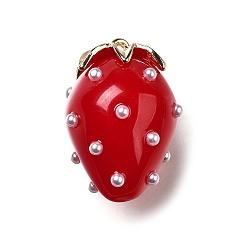 Малиновый Подвески из акрила и латуни в виде клубники, с ABS имитации жемчуга, без свинца и без кадмия, стойки покрытие, долговечный, золотые, малиновый, 25x17x17 мм, отверстие : 1.2 мм