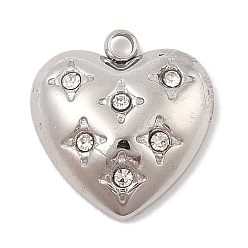 Нержавеющая Сталь Цвет 304 микро нержавеющей стали прокладывать Цирконом подвески, сердце, цвет нержавеющей стали, 16x15x4.5 мм, отверстие : 1.8 мм