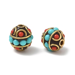 Colorful Brass & Resin & Polymer Clay Beads, Oval, Golden, Colorful, 14.5x13~13.5mm, Hole: 1.8mm