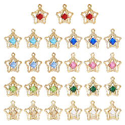 Mixed Color 45Pcs 10 Colors Rhinestone Pendants, with Light Gold Iron Findings, Star Charms, Mixed Color, 16x14x10~11mm, Hole: 1~1.2mm, 5Pcs/color